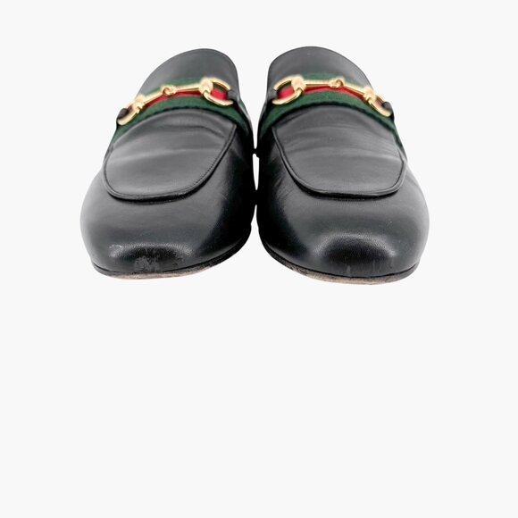 Gucci Princetown Horsebit Loafer Mule EU 38 US 8 Black Leather Flat Web Stripe - Picture 5 of 13